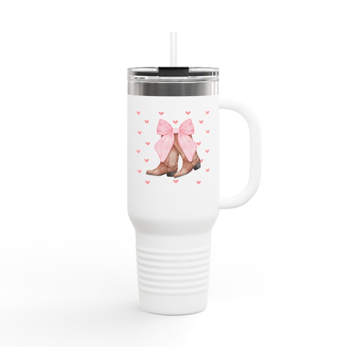 Cute Heart Bow Insulated Travel Mug, 40oz - Perfect for Coffee Lovers